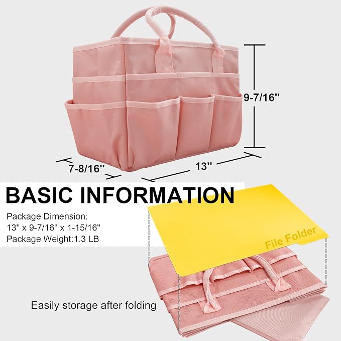 Cupohus Craft Organizer Bag, Pink Art Supply Tote with Multiple Pockets