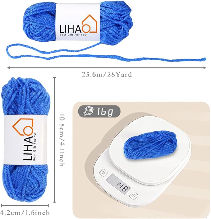 LIHAO 24 Acrylic Yarn Skeins for Knitting Mini Yarn Assorted Colors | 100% Acrylic, 24 Assorted Colors, 15g Mini Skeins, Crochet Crafts, DIY Projects