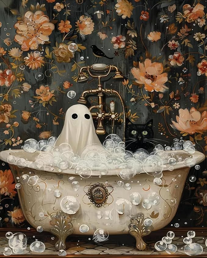 TELMOXA Halloween Paint by Numbers Kit for Adults, 16x16 in | Ghost Paint by Numbers, Acrylic Oil Painting, Colored Canvas, Painting Kit, DIY Craft Kits, Gifts, Home Wall Decor