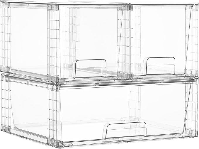Vtopmart Clear Stackable Storage Drawers, 3 Pack Wide Organizer Set
