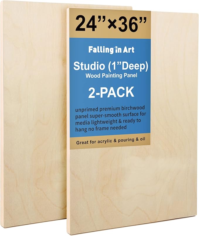 Falling in Art 2 Pack 24x36 Unfinished Birch Wood Panels Kit for Painting | Studio 1’’ Deep Wood Canvas, Cradle Boards for Acrylic Pouring, Art, Crafts, Epoxy Resin, Laser Engraving Cutting