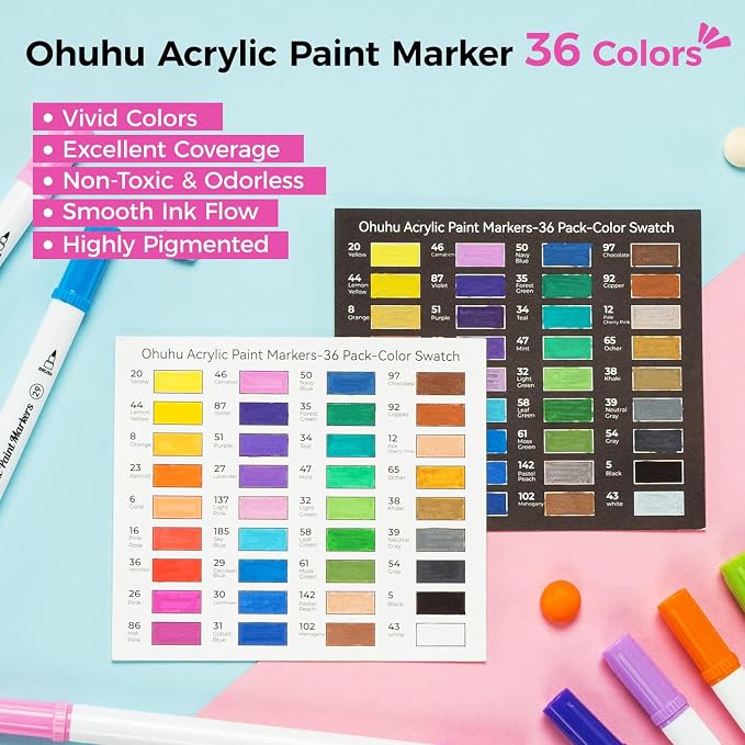 Ohuhu Acrylic Paint Markers 36 Colors Fine & Dot Acrylic Markers - Akaka