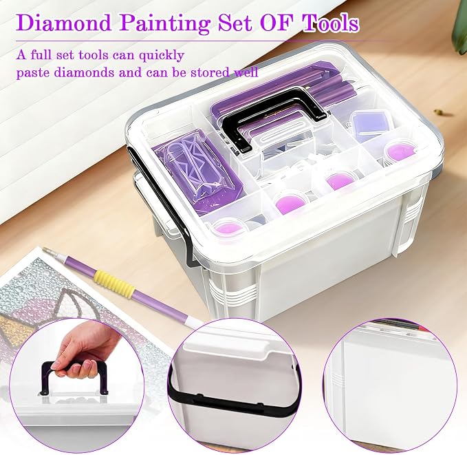 CXJINZE 111 Pcs Diamond Painting Tools Accessories Storage Kit, Purple