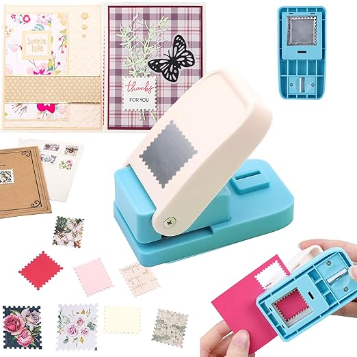BAOFALI Stamp Puncher 1inch Square Postage Stamp Punch |Stamp Hole Puncher| Scalloped Rectangle Lever Action Paper Punches for Crafting Scrapbooking DIY Card Making Arts Crafts Supplies