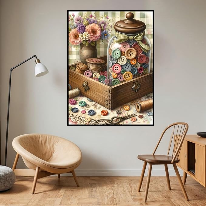 HHMATITS Vintage Sewing Button Diamond Art Kits for Adults 12x16IN