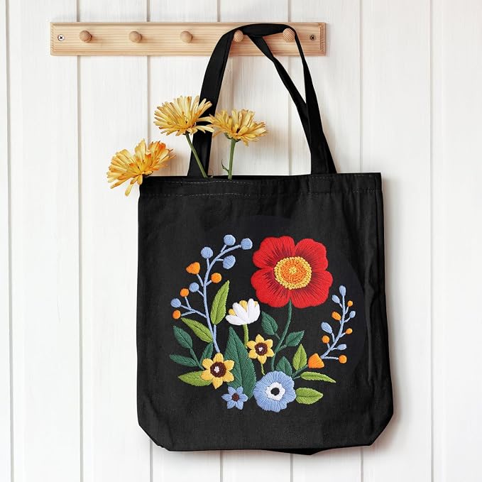 Louise Maelys Embroidery Kit Canvas Tote Bag with Floral Pattern DIY Crafts