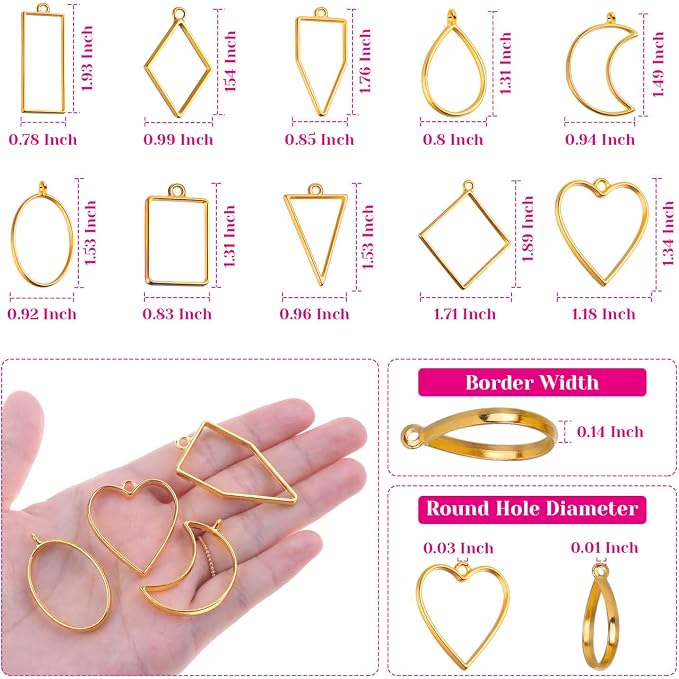 Shynek 60Pcs Hollow Frame Pendants - Resin Craft Bezels Jewelry Molds for Necklaces and Earrings Making Supplies