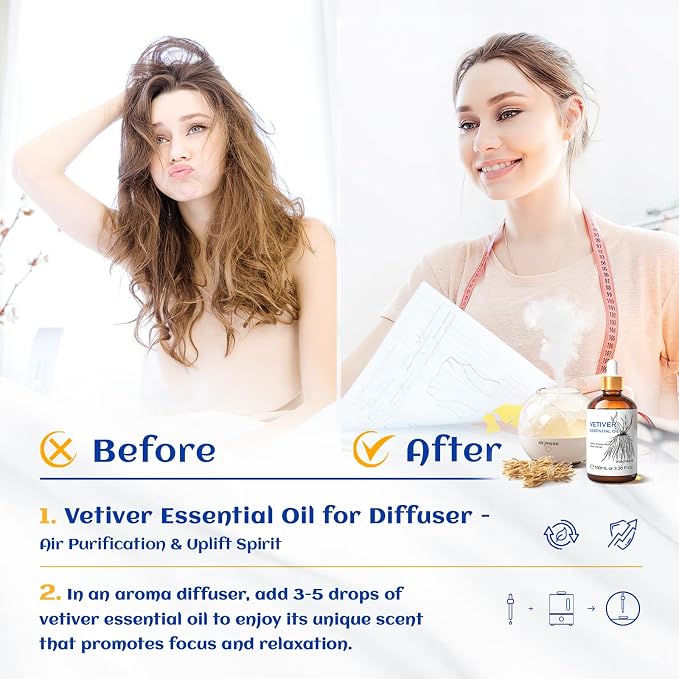 HIQILI Vetiver Essential Oil for Skin, Perfume, Aromatherapy