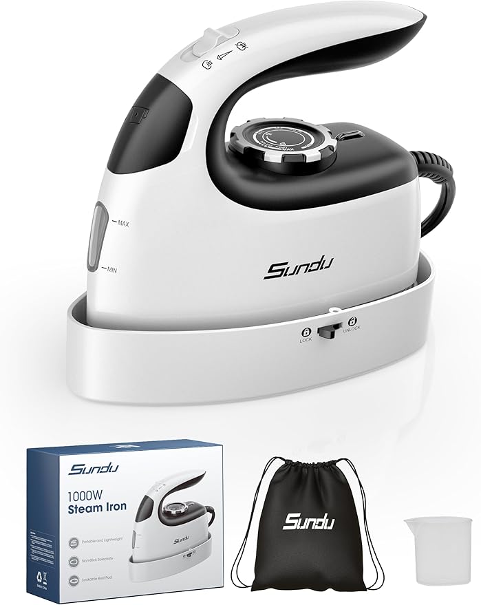 Sundu Mini Steam Iron with Rotary Temp Control for Travel & Sewing