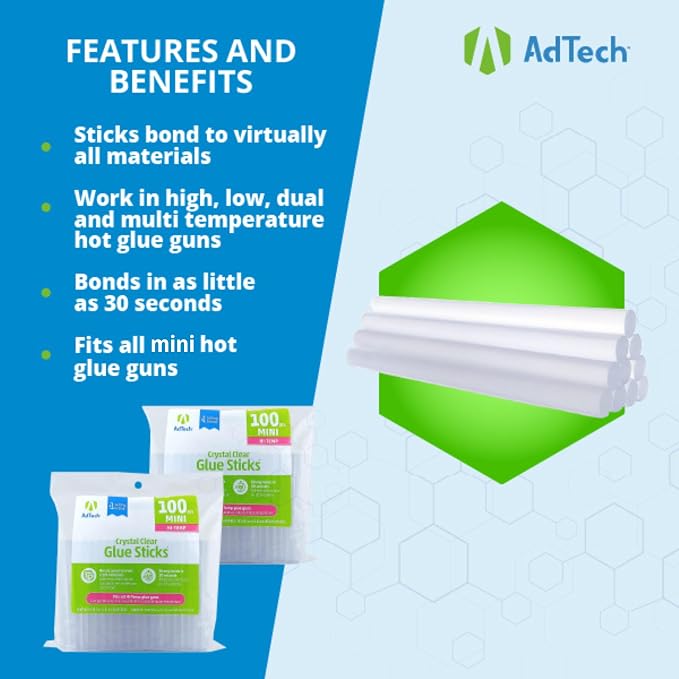 Adtech 100ct-2-100ct High Temp Mini Size Glue Sticks, Clear (Pack of 8)