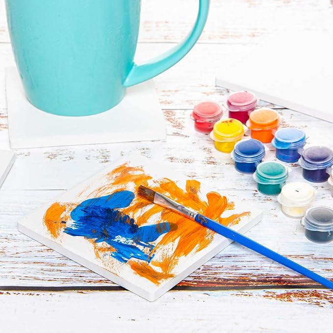 Ceramic Tiles for Crafts Coasters - 12Pcs Blank Unglazed White Tiles for Painting, Alcohol Ink, Acrylic Pouring - Make Your Own Coaster - Cork Backing Pads Included (4x4 Inch)