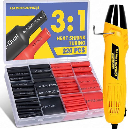 haisstronica 220PCS Heat Shrink Tubing Kit with 350W Mini Heat Gun