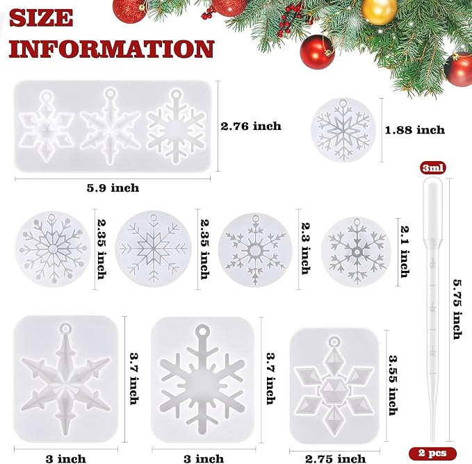 Actvty Snowflake Resin Molds Silicone, 9 Pieces Snowflake Resin Casting Molds, Christmas Ornament Resin Molds DIY Resin Crafts Jewelry Pendant Xmas Gift Winter Home Decoration