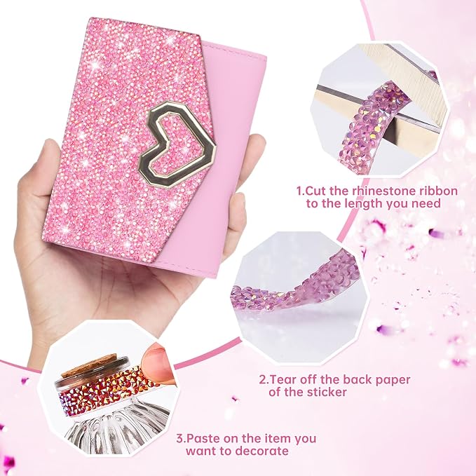 NiArt 6 Rolls Self Adhesive Rhinestone Ribbon 6 Yards DIY Candy Colors
