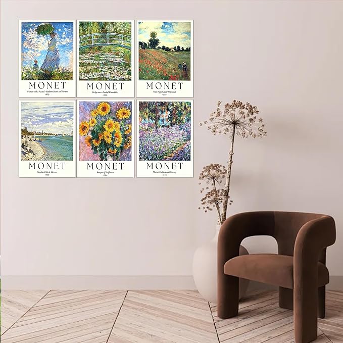 6 Pack Monet Paint by Numbers Kit for Adults Beginner (Without Frame)