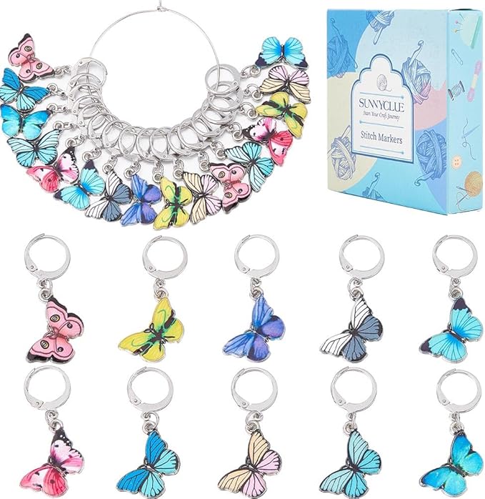 SUNNYCLUE 1 Box 20Pcs Stitch Markers Cute Butterfly Lobster Clasp Charms Crochet Stitch Marker Removable Knitting Stitch Markers Metal Crocheting Markers for Sewing Weaving Knit Threading DIY Craft