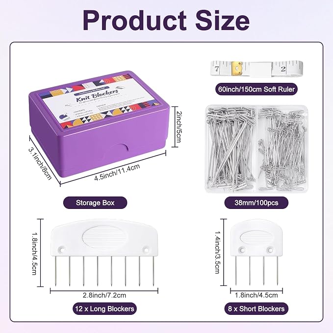 20PCS Knit Blocking Pins Kit, Knit Blocking Combs with 100 T Pins & Measuring Tape, Knitting Block Tool for Knitting, Crochet, Lace & Needlework Projects, Blocking Mats Compatible