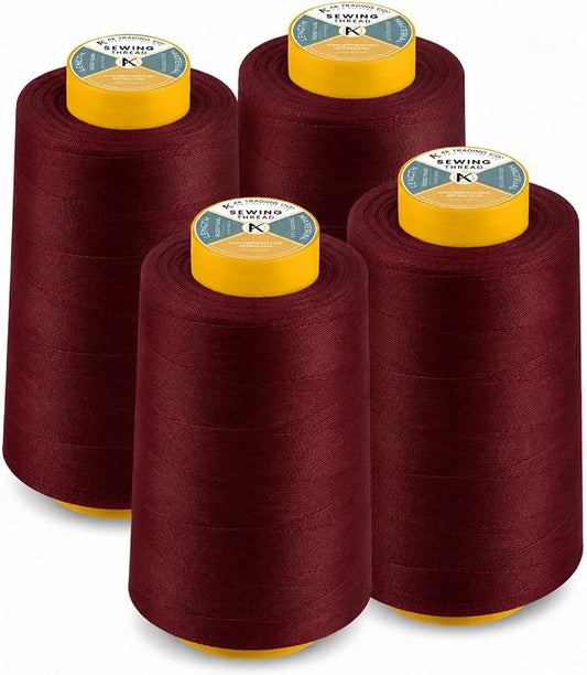 AK Trading 4-Pack Burgundy All Purpose Sewing Thread Cones (6000 Yards Each) of High Tensile Polyester Thread Spools for Sewing, Quilting, Serger Machines, Overlock, Merrow & Hand Embroidery.