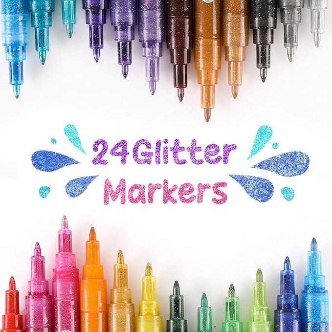 Grabie Glitter Acrylic Paint Markers, Pack of 24 Medium Tip Paint Pens