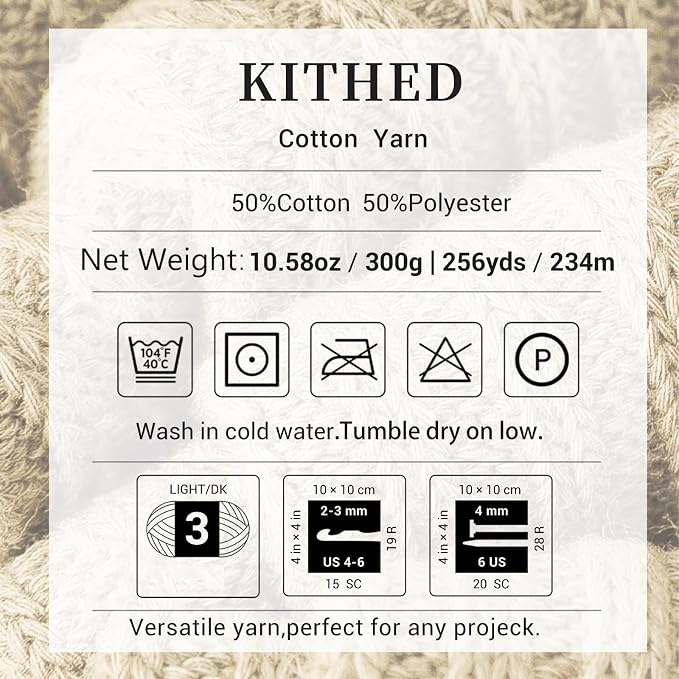 Cotton Yarn，10.5oz，526yard，3 Pack ，Soft Yarn for Crocheting and Knitting (26 Dust Blue)