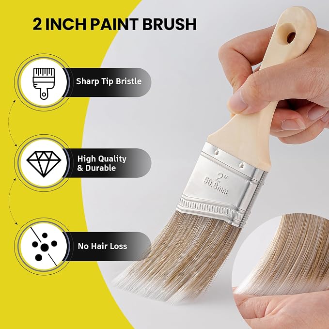 Mister Rui 3-Pack 2 Inch Angled Paint Brushes, Sash Brushes for Trim & Wall | Synthetic Edging Paint Brush Short Handle, Smooth Finish for Professional & DIY Use Cabinets & Furniture, Oil & Latex Paint