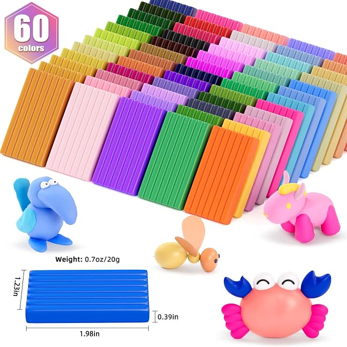 CiaraQ 60-Color Polymer Clay Oven Bake Modeling Kit | 14 sculpting tools, silicone mold, accessory pack, guide. Great for gifting, school, home, kids & artists.
