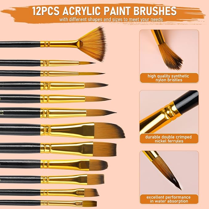 Nicpro 68PCS Acrylic Paint Canvas Set for Adults with 24 Paint for Beginner | Acrylic Paints, Table Easel, 8 Canvas Panels, 12 Brushes, Paper Pad, Cleaning Cup, Sponge, Palette, Art Painting Supplies Kit