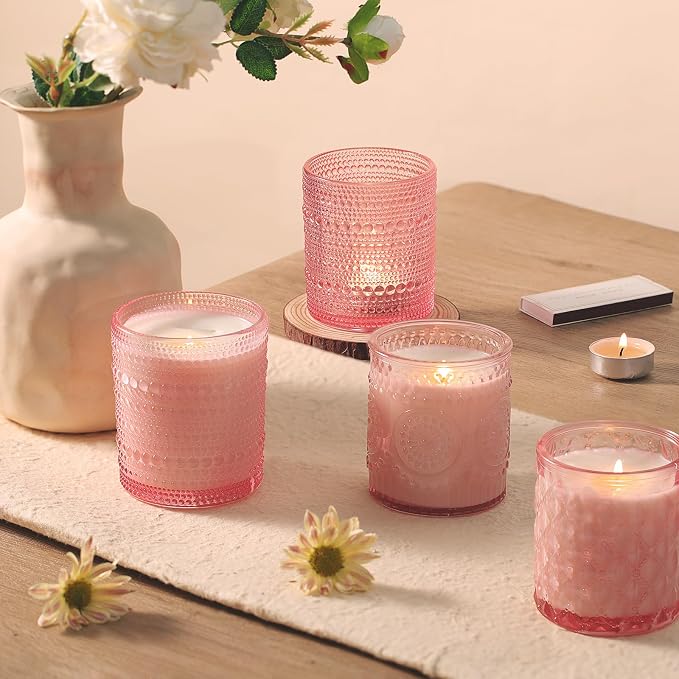 12Pack Pink Candle Jars - 3 Styles Candle Jar with Lids for Any Décor