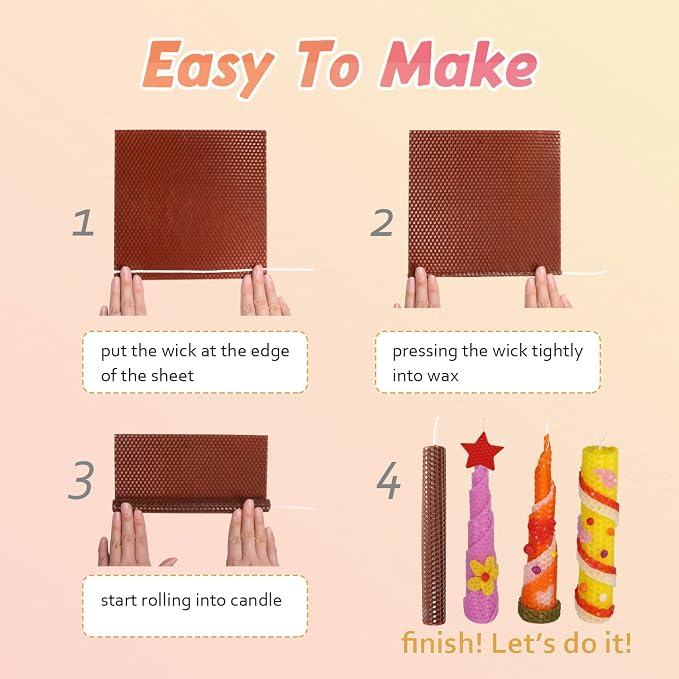 Bingfuego Beeswax Candle Making Kit for Beginners-12 Beeswax Sheets for Candle Making Rolling Kits, Natural Beeswax Candle Making Kit (Classic Color, 8 x 8 inch)