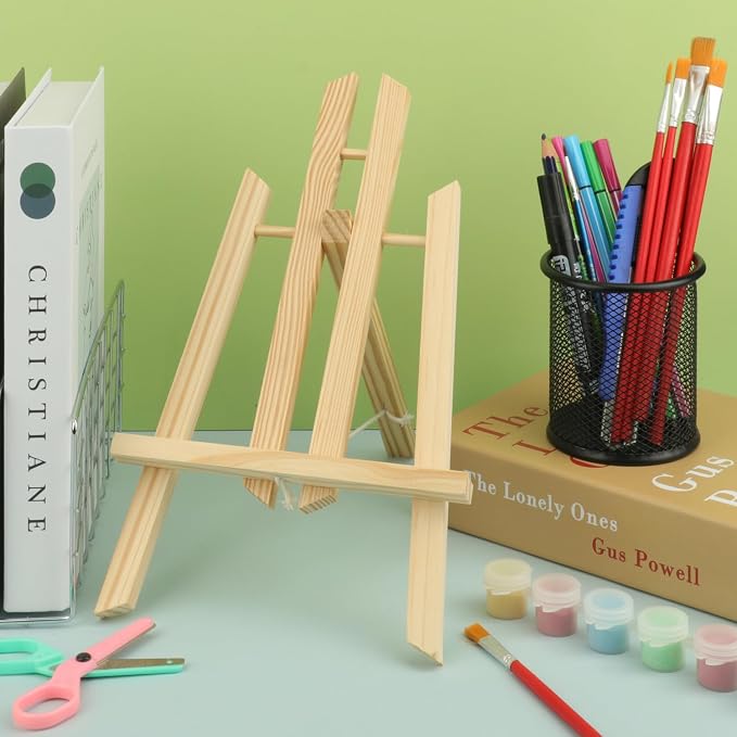 Yiksonyo 6 Pack 12 Inch Wooden Easel, Tabletop Wood Easels Stand, Wooden Easel for Painting, Art, and Crafts