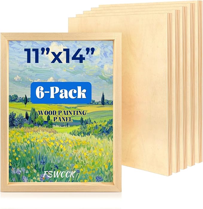 FSWCCK 6 Pack 11 x 14’’ Wooden Panel Boards, 0.79’’ Deep Unfinished Wood Canvas Panels for Crafts, Painting Canvas, DIY Art Projects, Pouring Arts