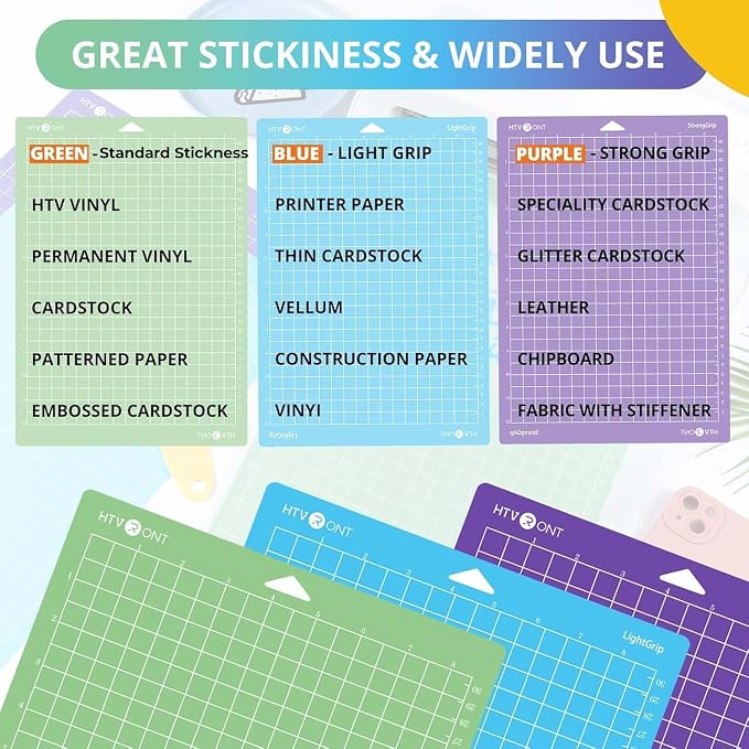 HTVRONT Cutting Mats Compatible with Cricut Joy Xtra, 3 Pack | 8.5"x12" with Standard, Light, Strong Stickness, Reusable adhesives compatible with Cricut Joy Xtra
