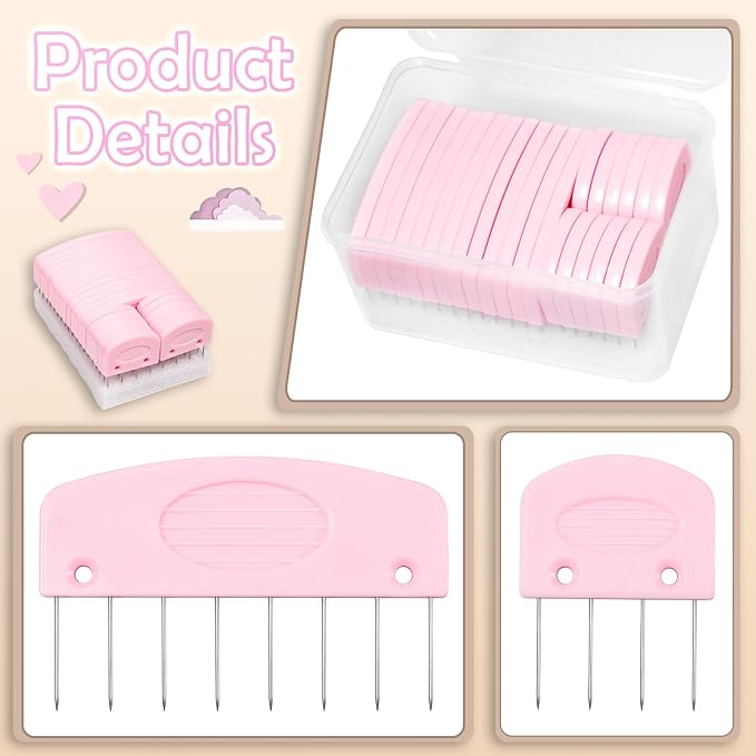 Knit Blocking Pins Kit, 25 Pcs Pink Color Knit Blocking Combs Pins