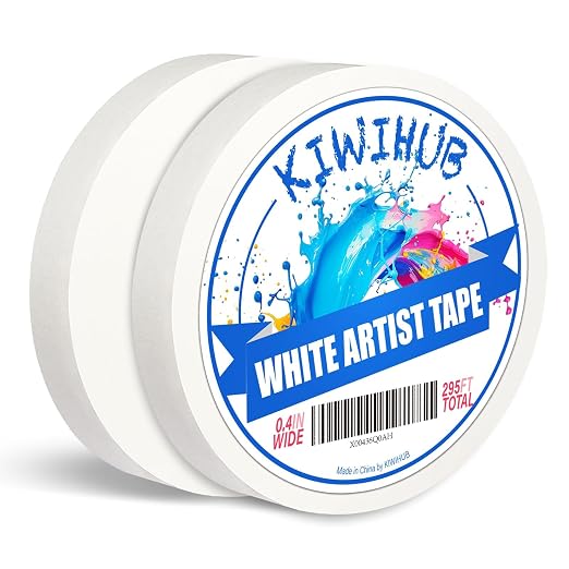 2 Pack Artist Tape for Watercolor Paper, 0.4 inch Wide 295 FT Long | Professional Art Tape, White Masking Artists Tape for Drafting, Painting, Canvas Framing - Acid Free