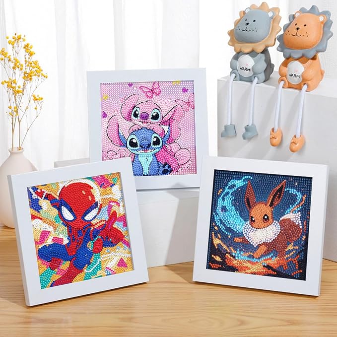 5D DIY Diamond Painting Kits for Kids with Frame,Cartoon Diamond Art for Kids Ages 4-8-12,Easy Gem Kit Kid with Beautiful Box for Gift Home Wall Decor(7x7inch)