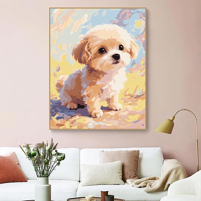 ZRIZQ Dog Paint by Numbers Kit for Adults Beginner,Animal,16x20 | Full set with wooden brushes,rolled canvas,rich paints.Calming activity.Beginner friendly.Just open and paint.