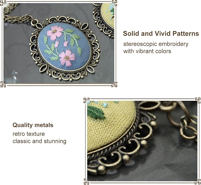 ZOCONE 4 Packs Embroidery Necklace Kits, Embroidery Pendant Kit Mini Cross Stitch Kit with Hoop, Necklace, Pendant, Stamped Pattern Cloth, Instructions, etc. Embroidery Kits for Adults