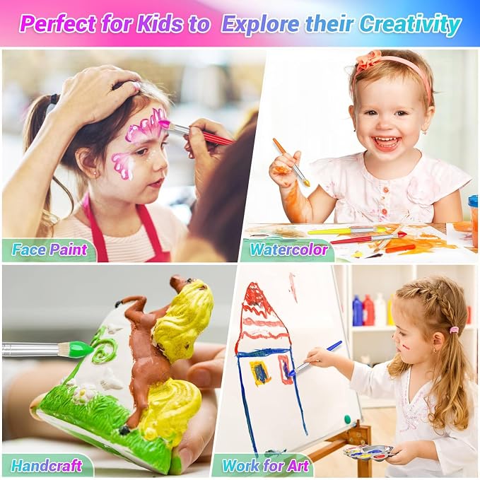 30Pcs Paint Brushes, Anezus Round Paint Brushes for Kids Classroom Toddlers Paint Brush Set for Touch Up Preschool Daycare Washable Acrylic Paint Pumpkin Painting