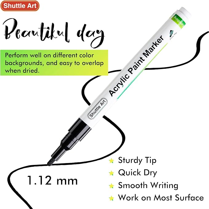 Shuttle Art 20 Black Fine Tip Acrylic Paint Pens