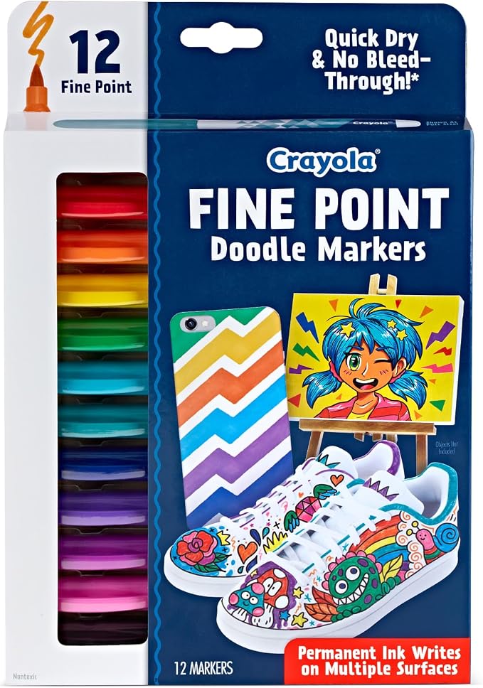 Crayola Fine Point Markers (12ct), No Bleed Fine Tip Markers for Adult Coloring, Art Marker Set, Calligraphy & Drawing Art Supplies