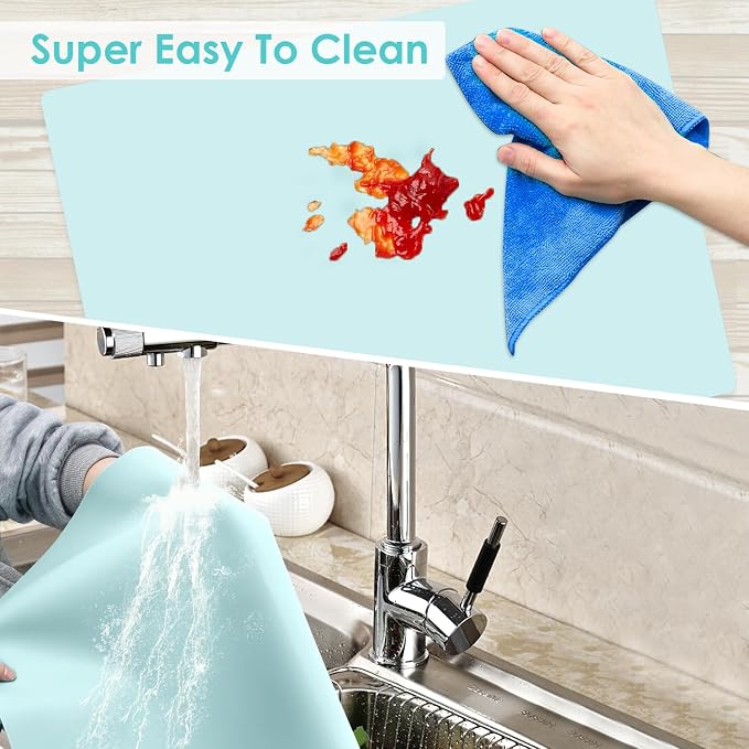 Extra Large Silicone Craft Mat for Kids, Mint Green Silicone Sheet for Crafts, Kitchen Non-Stick Baking Mat, Heat Resistant Countertop Protector Mat, Waterproof Placemat, Multipurpose Mat 24''x16''