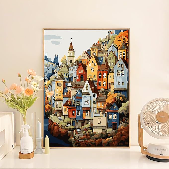 Paint by Numbers Kit for Adults Beginner, Colorful Village, 16x20 Inch