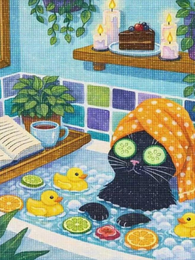 Animal Diamond Painting Kits for Adults,Funny Cat Spa Diamond Art Kits | DIY Full Round Drill Gem Painting Cute Black Cat Paint by Diamonds Relaxing Craft for Cartoon Home Wall Decor 12x16In