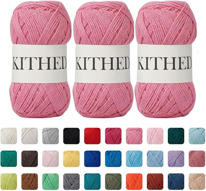 Cotton Yarn，10.5oz，526yard，3 Pack ，Soft Yarn for Crocheting and Knitting (07 Pink)