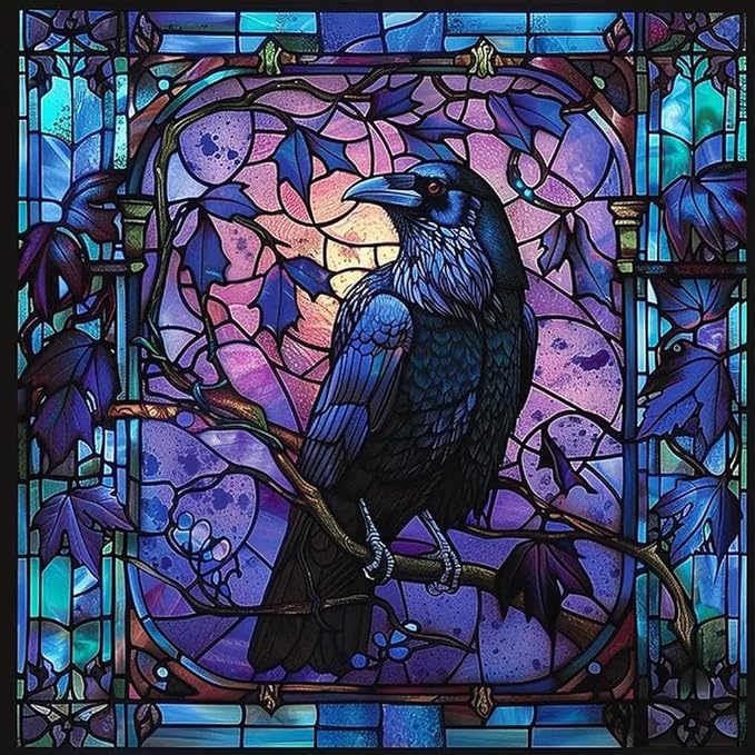 Diamond Painting Kits for Adults,5D Crow Diamond Art Kits for Beginners | DIY Full Drill Dot Painting Gem Art Kits for Home Wall Decor13.78 x13.78 Inch