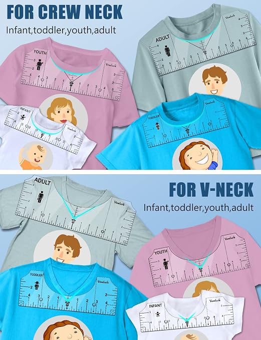 Vowlove T-Shirt Ruler Guide for Shirt Design Placement and Alignment | Pocket Line and Visual Size Icons Help Position Center Designs and Left Chest Logos for Heat Press, Cricut and Custom Apparel