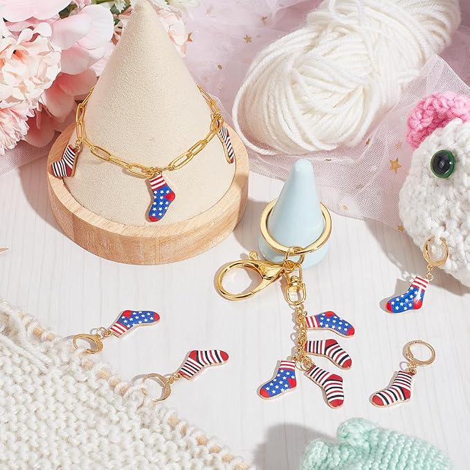 NBEADS 12 Pcs Socks Stitch Markers, Enamel Alloy Crochet Stitch Marker Charms Removable Locking Stitch Marker for Knitting Weaving Sewing Accessories Quilting Handmade Jewelry