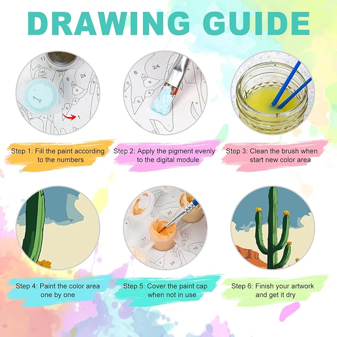 GEEHEIY Framed Paint by Numbers Kit for Adults, Desert Cactus, 8 x 12 Inch | DIY Adult Paint by Number Kit for Beginners, Southwest Wall Decor, Stress Relief Craft Gift, Creative Hobby