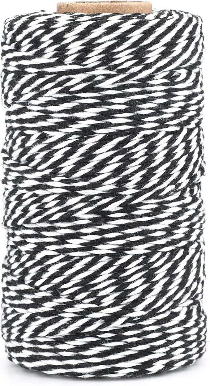 G2PLUS White and Black String,2MM 328Ft Cotton Twine for Crafts & Wrapping | Soft White Black Cotton Twisted Twine for Halloween,Christmas Gift Wrapping,Macrame,DIY Arts and Crafts,Home Decor
