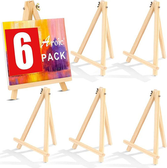 AROIC 9 inch Easel for Painting, 6 Pack Wooden Easel Stand for Sign | Tabletop Easels for Painting Canvases, Small Art Easel Canvas Stand Photo Display Tripod Holder for Kids Adults